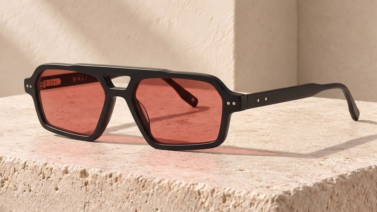Lunettes de soleil homme BALI Eyewear Neil Sun, monture noire mate et verres teintés rouges